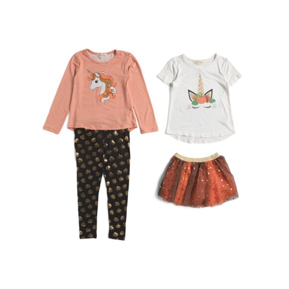 B TWEEN Orange Little Girls 4pc Hi-lo Tops Tutu Skirt And Leggings Set - Picture 1 of 2